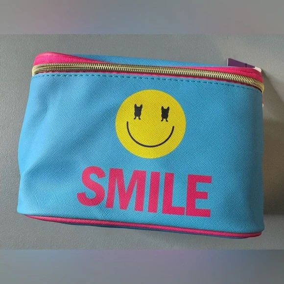 French bull Blue and Pink Smile Cosmetic train case cosmetic Bag