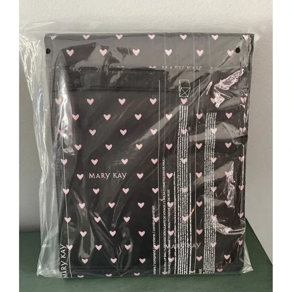 Mary Kay Travel Roll Up Bag Black Pink Heart Print Cosmetic Organizer New