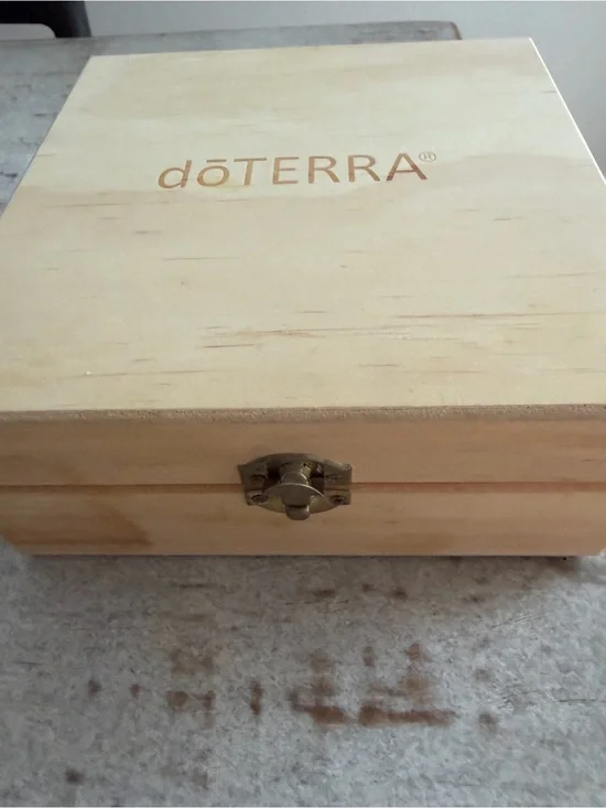 Doterra Light Wood Storage Box with Brass Latch, stickers included.
