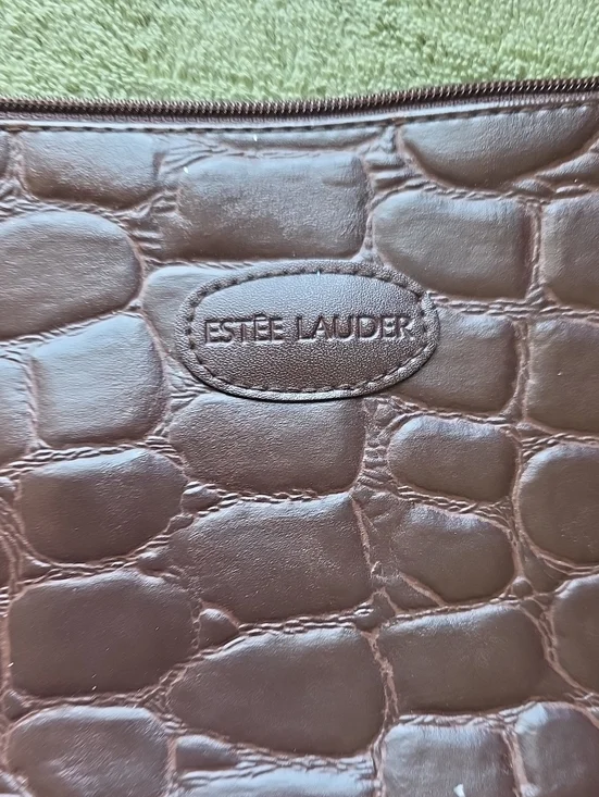 Estee Lauder Chocolate Brown Croc-Embossed Cosmetic Case
