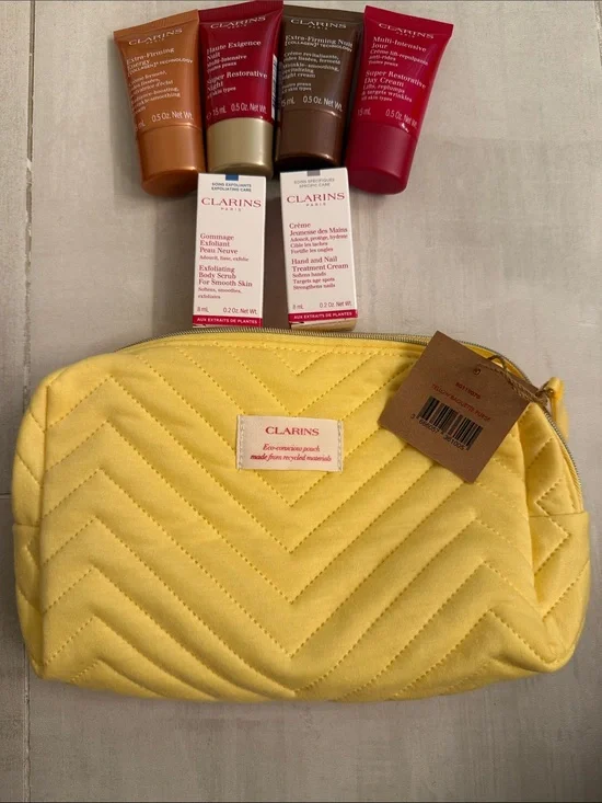 Clarins Quilted Chevron Cosmetic Pouch in Bright Yellow