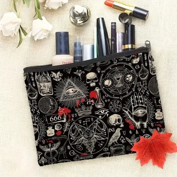 Halloween Gothic Skulls and Potion Bottles Makeup Bag - Double-Sided Printed