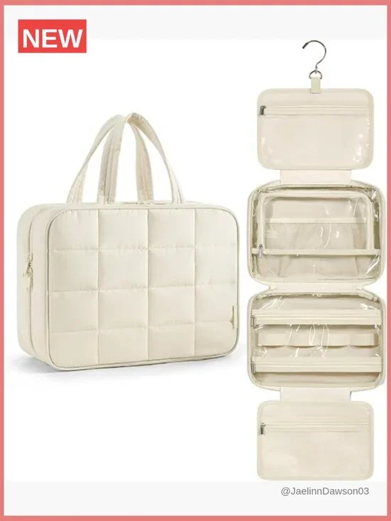 Travel Toiletry Bag with Jewelry Organizer, Hanging Puffy Makeup Cosmetic Case