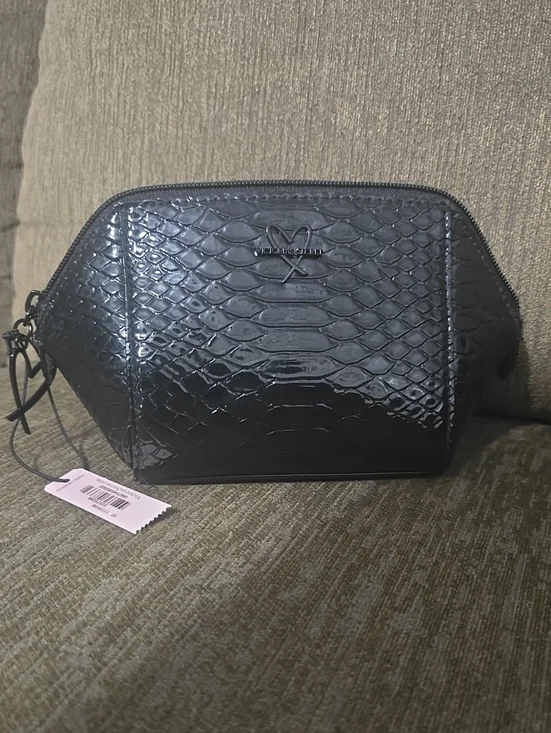 Victoria's Secret Black Faux Python Embossed Cosmetic Makeup Bag NWT Rare