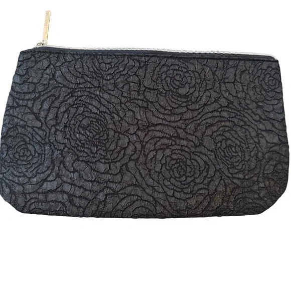 Lancome Black Cosmetic Bag with Embossed Rose Design