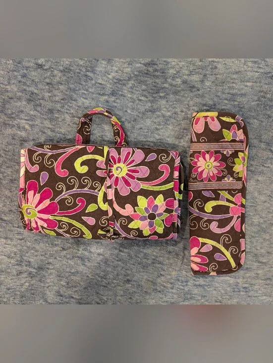 Vera Bradley Purple Punch Hanging Toiletries/Cosmetic Organizer With Extra Pouch