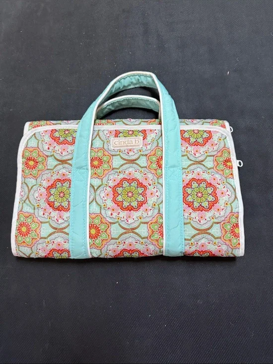 Cinda B Floral Quilted Cosmetic Bag in Aqua