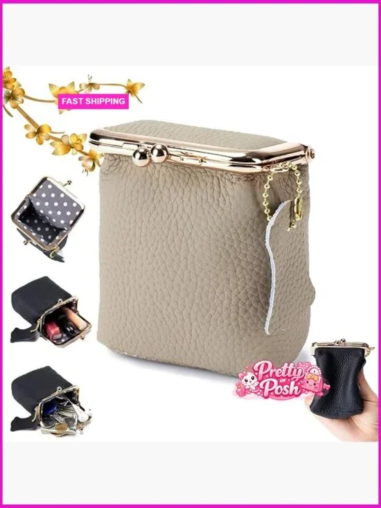 Genuine Leather Mini Jewelry Box with Kiss Lock, Portable Travel Organizer