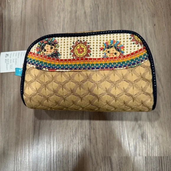 Mexican Inspired Print Colorful Embroidered Cosmetic Bag