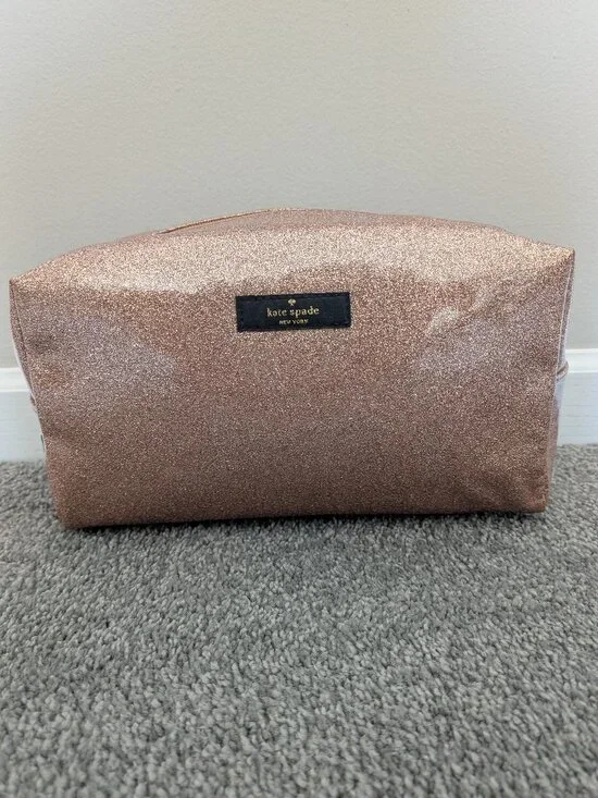 Kate Spade Terrace Street Large Davie Cosmetic Bag Rose Gold Glitter