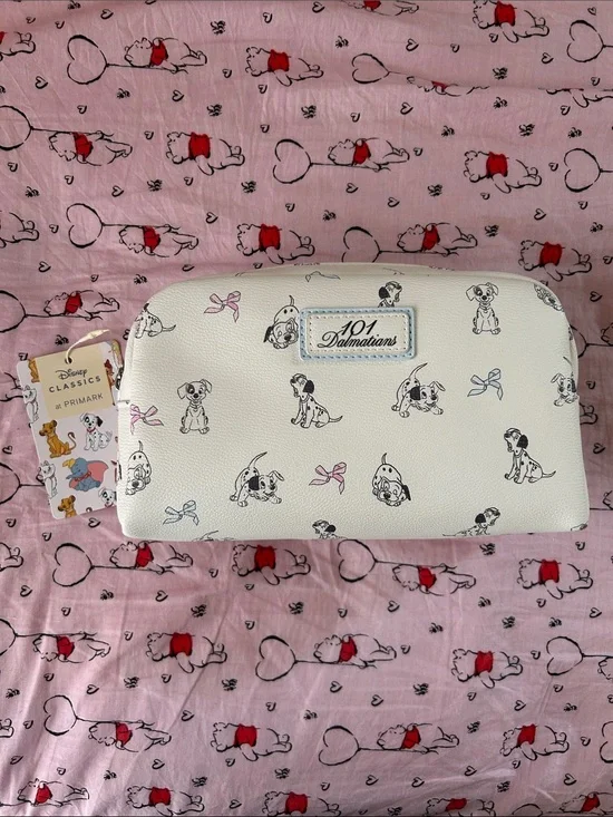 101 Dalmatians White Printed Cosmetic Pouch with Pink & Blue Bows