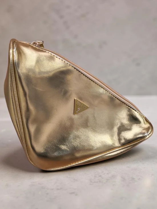 GUESS Gold Metallic Triangle Cosmetic Pouch