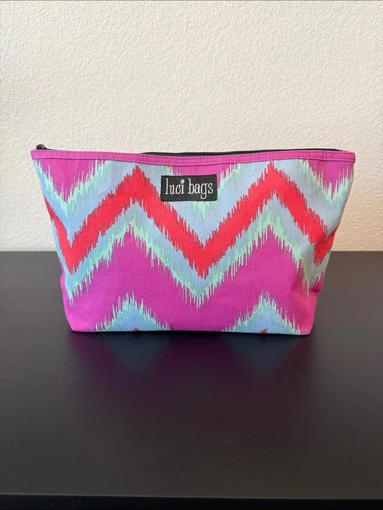 luci bags Pink Chevron Cosmetic Pouch