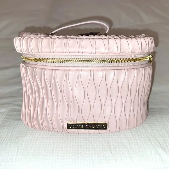 NWT Vince Camuto Pink Pleated Vanity Makeup Cosmetics Zipper Close Bag Case