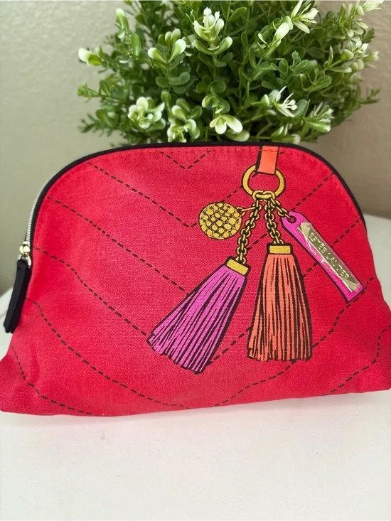 Estee Lauder Red Cosmetic Pouch with Pink and Orange Tassels