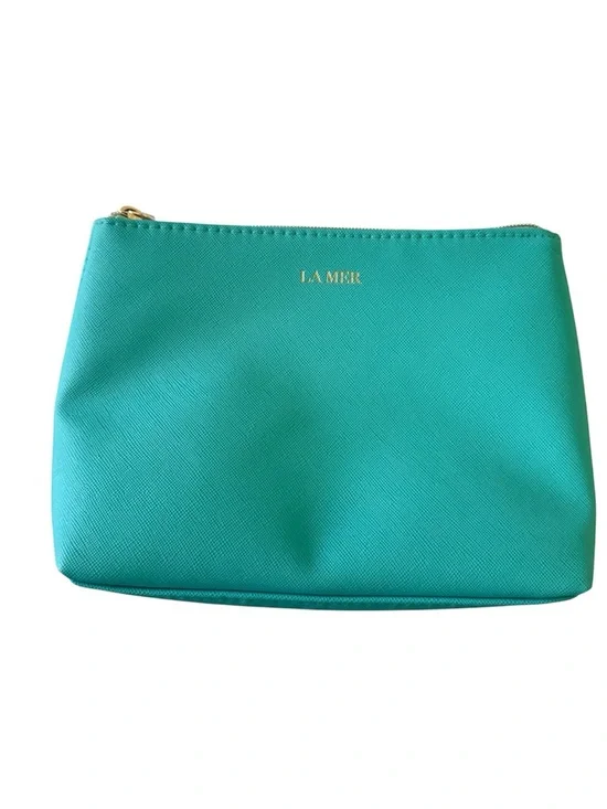 La Mer Teal Blue Green Faux Leather Cosmetic Bag Makeup Bag Travel Case