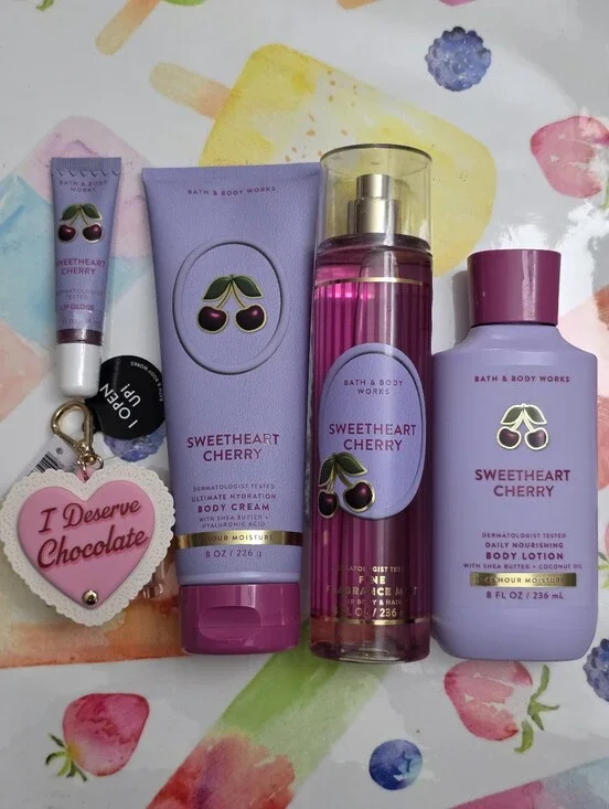 Bath & Body Works Sweetheart Cherry Set — Purple and Pink 5 Pieces New RARE