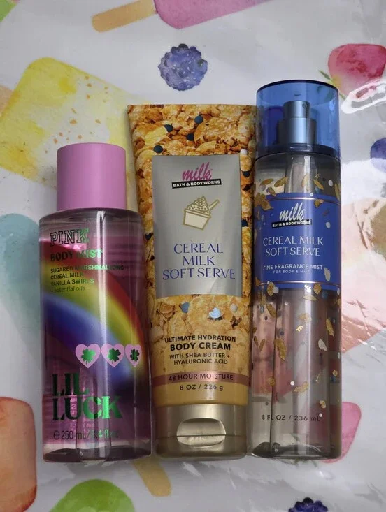 Bath & Body Works Pink & Blue Cereal Milk Soft Serve Body Cream & Mist Set