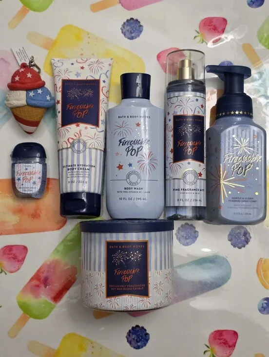Bath Body Works Firecracker Pop Body Care & Candle 7 Piece Gift Set New RARE