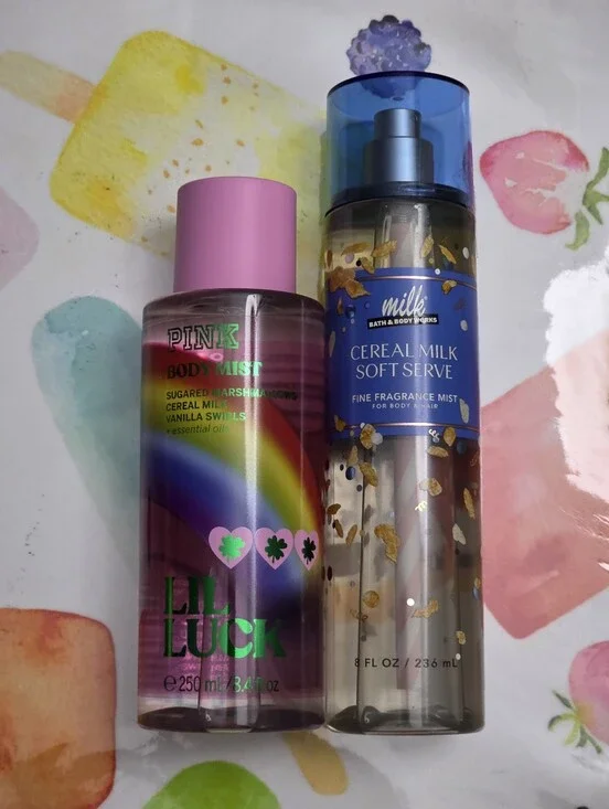 Bath Body Works Cereal Milk Soft Serve & VS PINK Lil Luck Mist Set New RARE