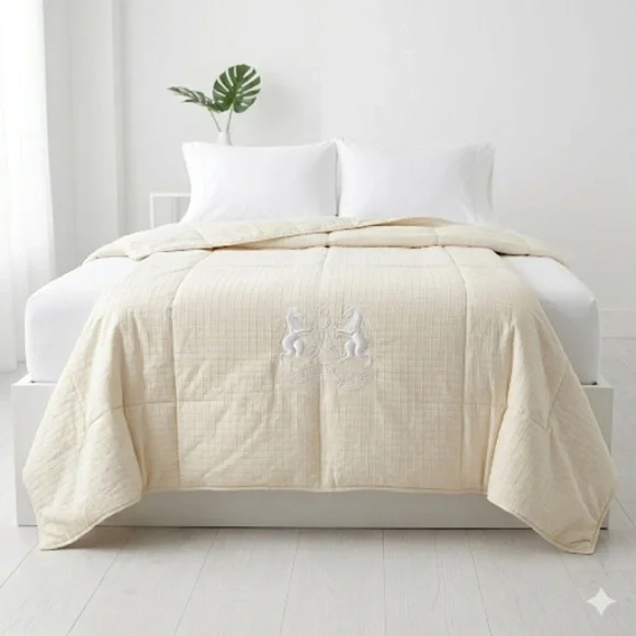 Ralph Lauren Down Comforter Est 1967 Crest Quilted Embroidered Ivory Full Queen