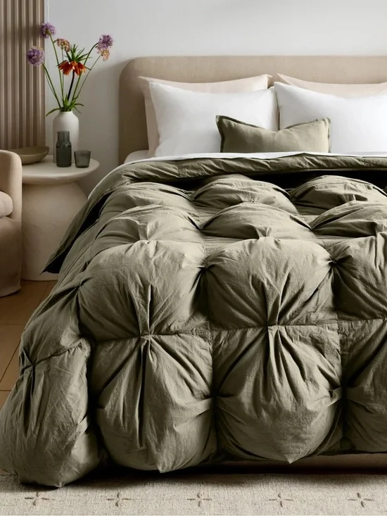 Quince Cotton Pintuck Comforter Twin Dusty Olive