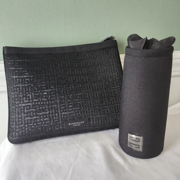 Givenchy Black Embossed Logo Cosmetic Pouch Set