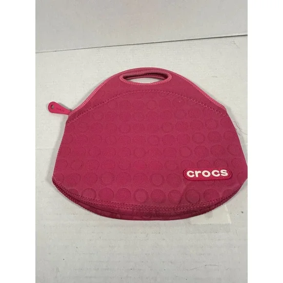 PINK Crocs Raspberry Pink Lunch Bag‎ Insulated Neoprene Zipper Closure Handle