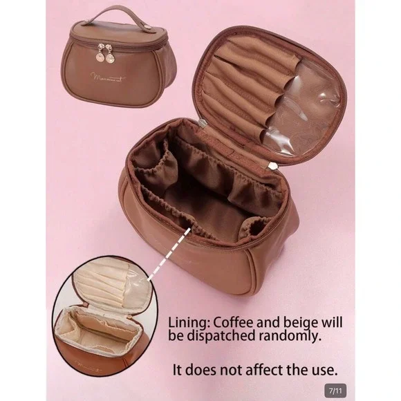 Miao Miao Cat Brown Vegan Leather Makeup Bag Travel‎ Cosmetic Organizer Case