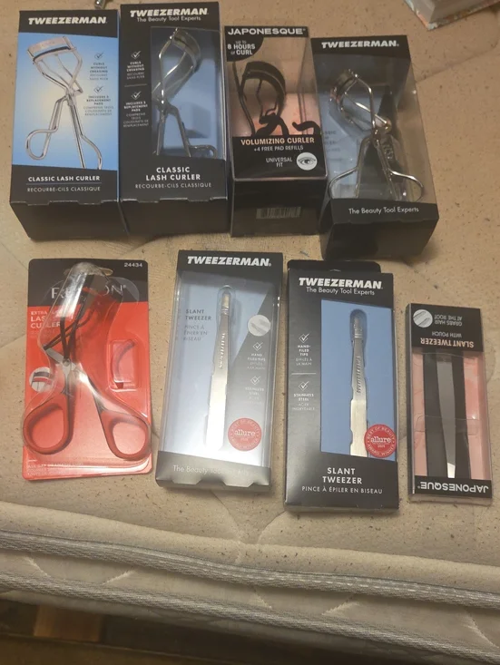Tweezerman Beauty Tool Set - Lash Curlers & Slant Tweezers - Silver & Black