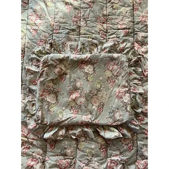 Vintage RALPH‎ LAUREN Charlotte TWIN Comforter & Pillow Sham Floral Chic Green