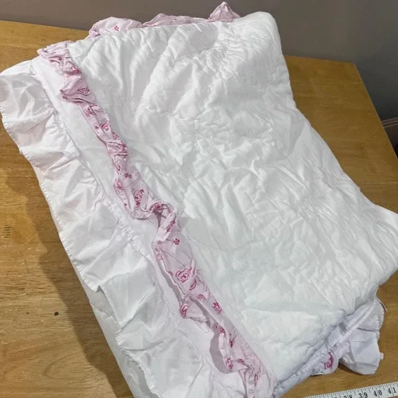 Simply Shabby Chic Pink White Ruffled Floral Full Size Comforter Cotton Cottage