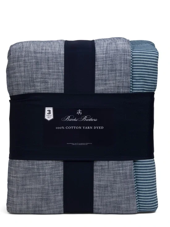 BROOKS BROTHERS 3pc reversible denim striped comforter set