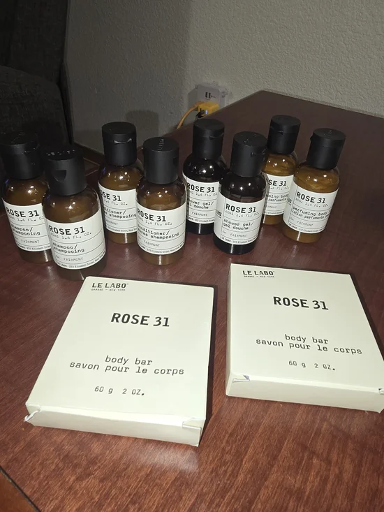 Le Labo Rose 31 Amber Bottles with Cream Boxes and Black Caps
