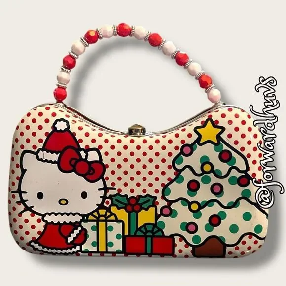 Sanrio Hello Kitty Christmas Metal Tin with Handle – Festive Holiday Design