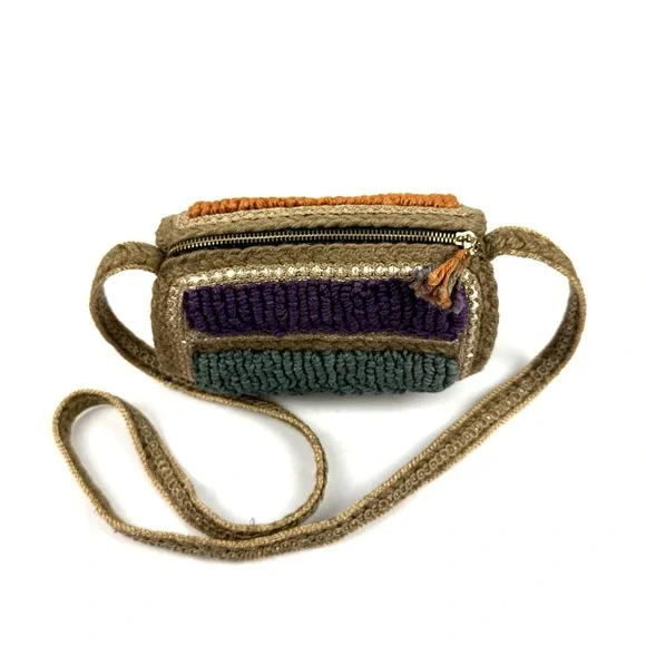 Free‎ People Be Boho Handbag Raffia Straw Barrel Colorful Festival Side Mirrors