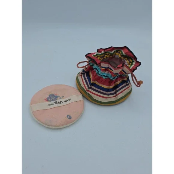 Rare Art Deco Rex Fifth Avenue Face Powder Compact w/ Drawstring Mirror Bag‎