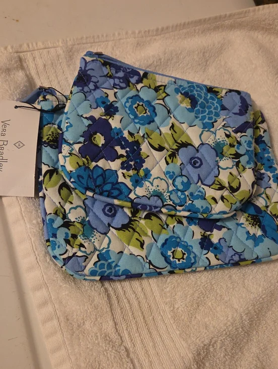NwT Vera Bradley 2 Blue & Green Floral Quilted  Pouches
