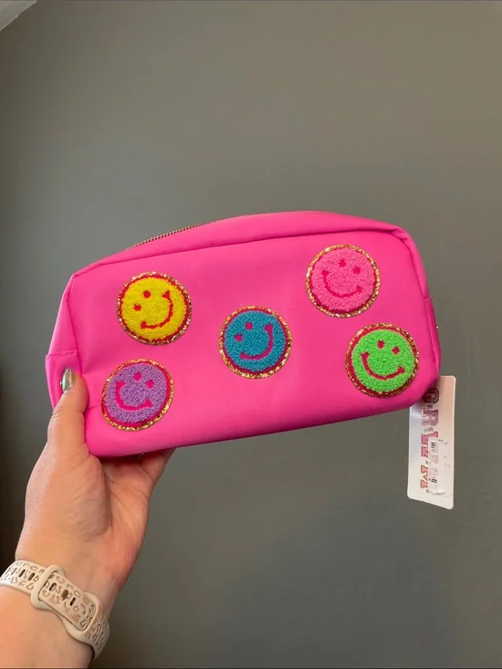 Bright Pink Smiley Cosmetic Pouch - NWT