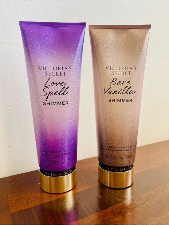 Victoria's Secret Love Spell & Bare Vanilla Shimmer Lotions - Purple & Gold