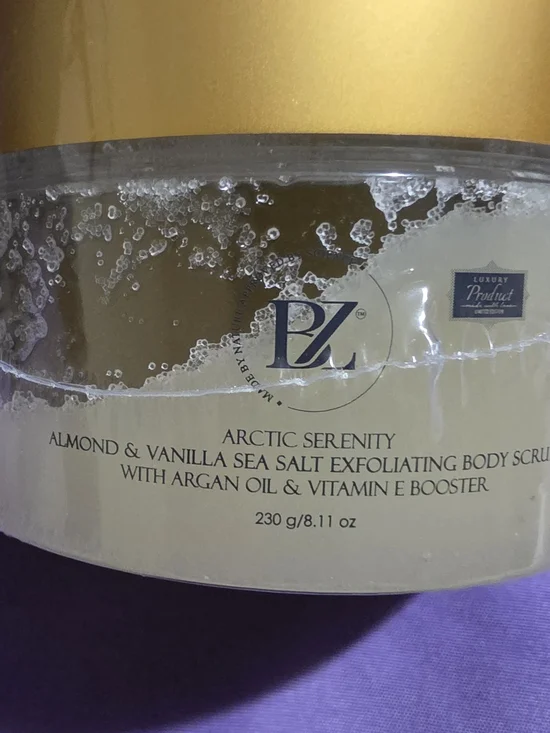 Predire Paris Almond & Vanilla Sea Salt Exfoliating Body Scrub.