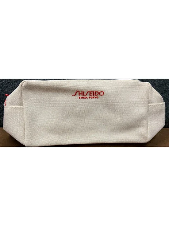 SHISEIDO White Canvas Makeup Cosmetic Zip Bag Pouch High End Japanese Anime NWOT
