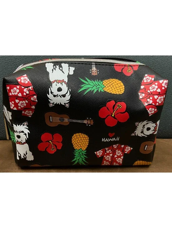 Rare! Marc Tetro Hawaiian Shirt Dogs Makeup Cosmetic Travel Bag Zip Top Terrier