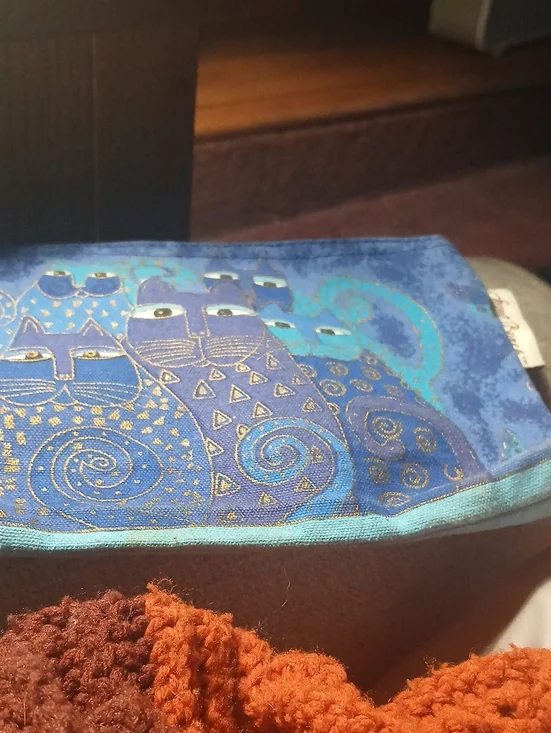 NEW Laurel Burch Blue Indigo Cats Zipper Makeup Clutch Bag Canvas Whimsical