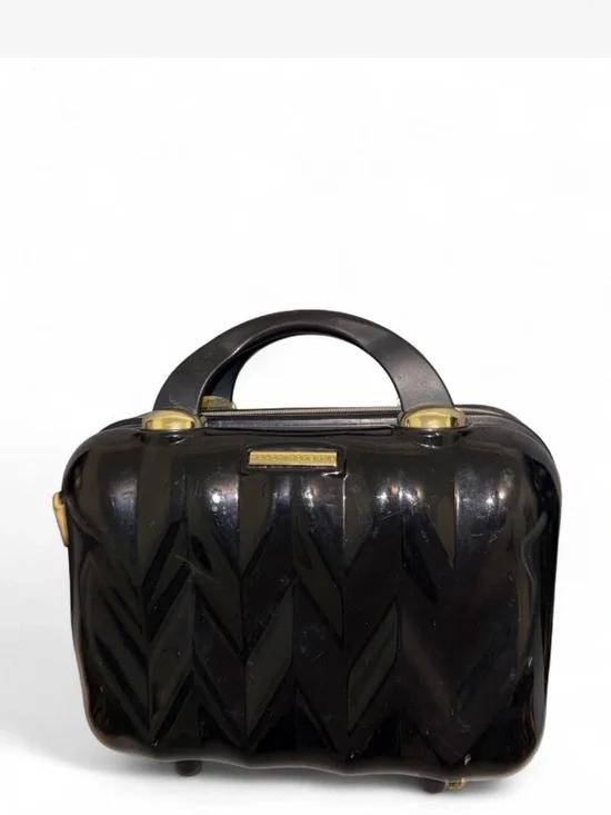 Black Glossy Chevron Cosmetic Case with Gold Accents
