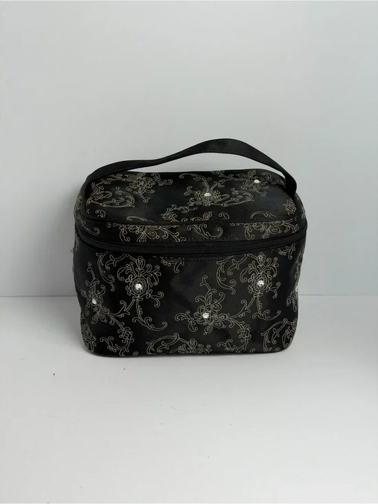 Givenchy Vintage Floral/Atabesque Vine Motif Black Satin Vanity Case