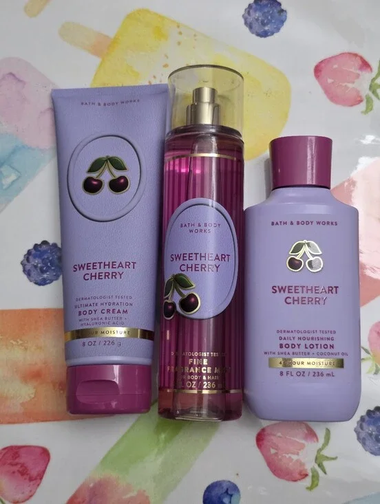 Bath & Body Works Sweetheart Cherry 3 Piece  Body Care Set New RARE