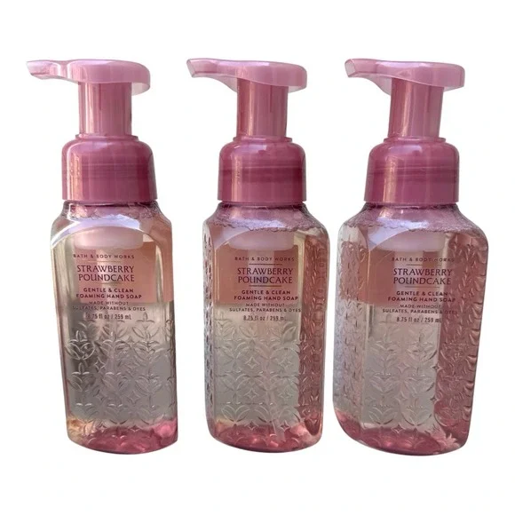 3 NEW Bath & Body Works Strawberry Pound Cake Gentle Foaming Hand Soap 8.75 oz