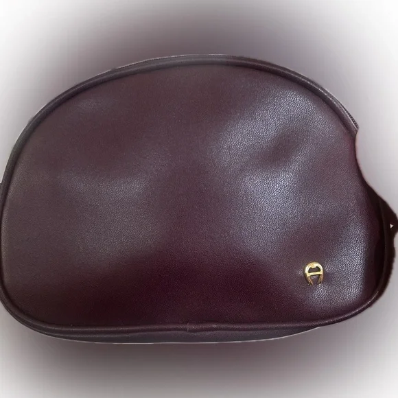 Etienne Aigner Burgundy Leather Cosmetic Case with Gold Logo