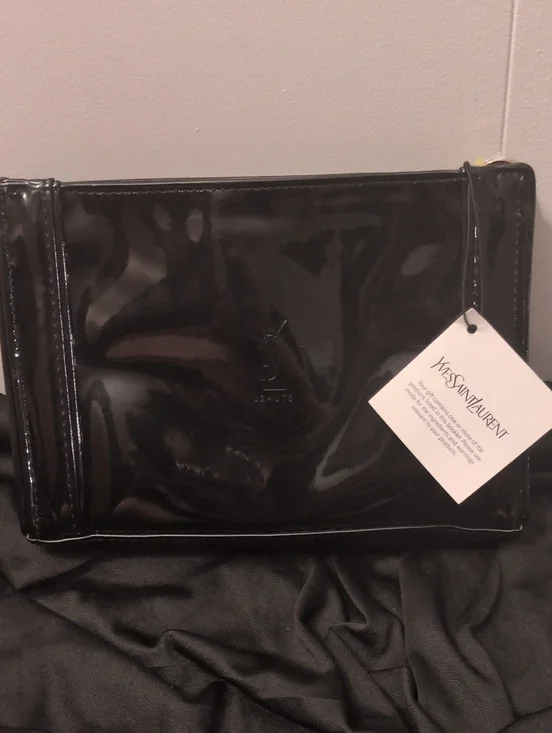 Yves Saint Laurent Black Patent Leather Makeup Bag